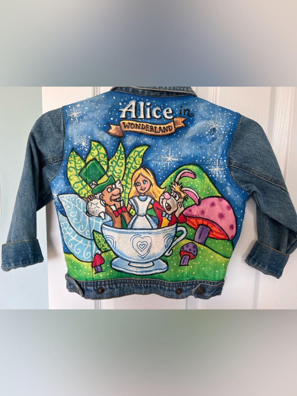 Disneys Alice in Wonderland Hand Painted Jean Jacket Girls